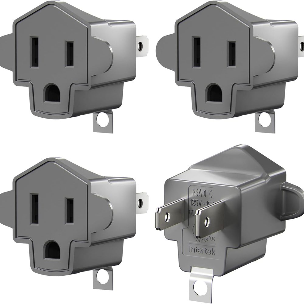 2 Prong to 3 Prong Outlet Adapter, ETL Listed 3-2 Prong Adapter, Fire-Retardant (392℉) PBT Material, Heavy Duty Wall Plug Adapter for Old Homes, Travel to Japan, and Industrial Use, Gray 4-Pack