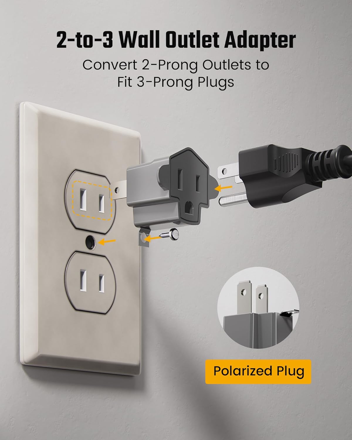 2 Prong to 3 Prong Outlet Adapter, ETL Listed 3-2 Prong Adapter, Fire-Retardant (392℉) PBT Material, Heavy Duty Wall Plug Adapter for Old Homes, Travel to Japan, and Industrial Use, Gray 4-Pack - Image 2
