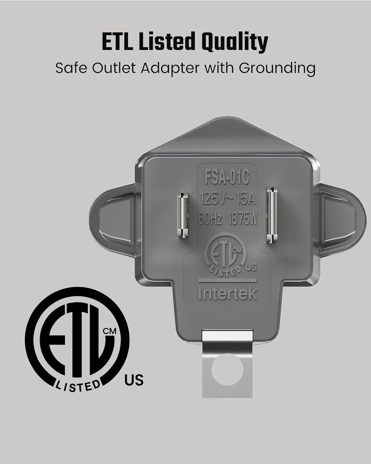 2 Prong to 3 Prong Outlet Adapter, ETL Listed 3-2 Prong Adapter, Fire-Retardant (392℉) PBT Material, Heavy Duty Wall Plug Adapter for Old Homes, Travel to Japan, and Industrial Use, Gray 4-Pack - Image 3