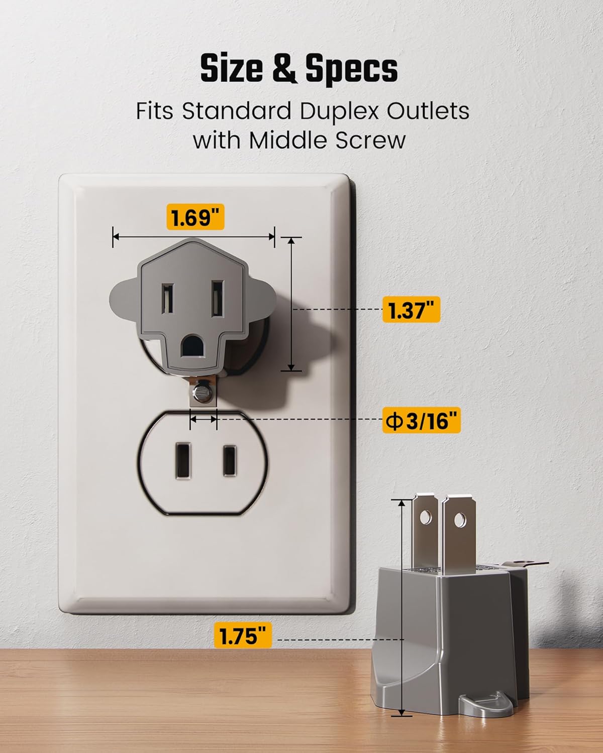 2 Prong to 3 Prong Outlet Adapter, ETL Listed 3-2 Prong Adapter, Fire-Retardant (392℉) PBT Material, Heavy Duty Wall Plug Adapter for Old Homes, Travel to Japan, and Industrial Use, Gray 4-Pack - Image 6