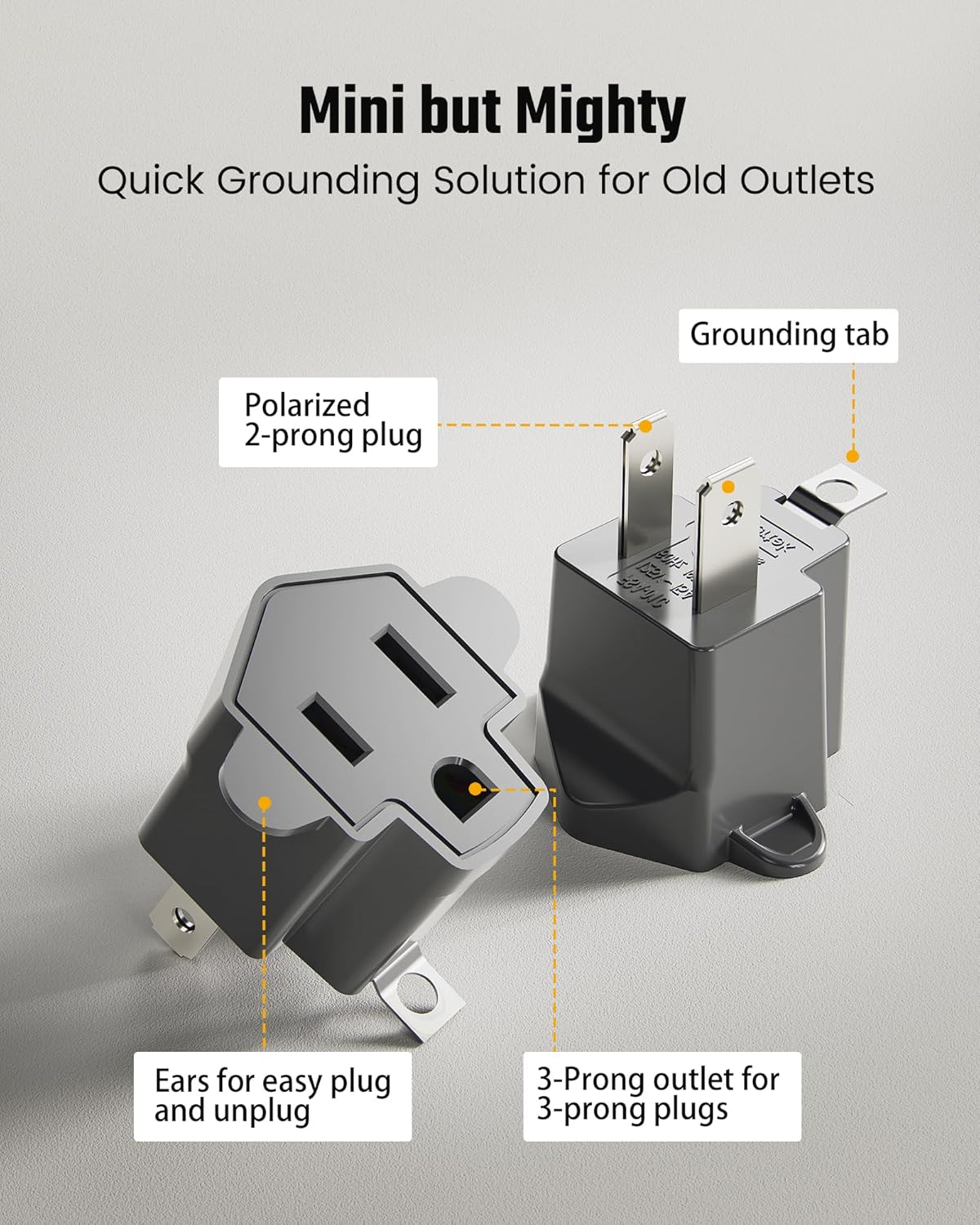 2 Prong to 3 Prong Outlet Adapter, ETL Listed 3-2 Prong Adapter, Fire-Retardant (392℉) PBT Material, Heavy Duty Wall Plug Adapter for Old Homes, Travel to Japan, and Industrial Use, Gray 4-Pack - Image 7