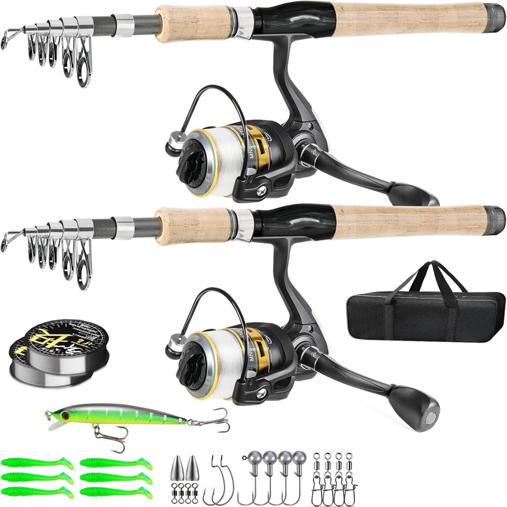2PCS Fishing Pole Combo,Carbon Fiber Fishing Pole ，12 +1 Shielded Bearings Stainless Steel BB Spinning Reels Fishing Carrier Bag for Travel Saltwater Freshwater